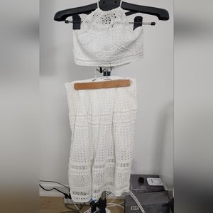 Crochet 2 piece white crop top and skirt
